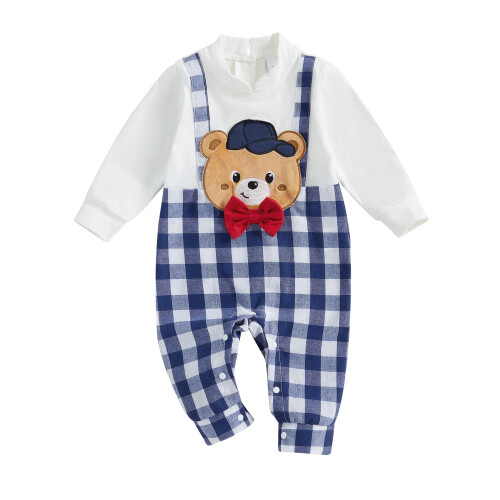 (0-3 Months, White) Casual jumpsuit met geruite romper.