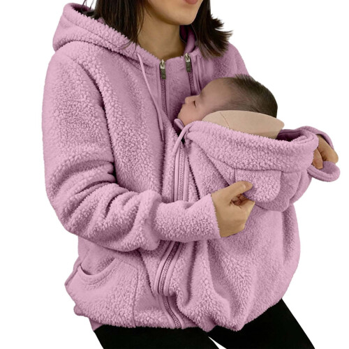 Jaqueta de inverno rosa para gestantes, com capuz e zíper. 2