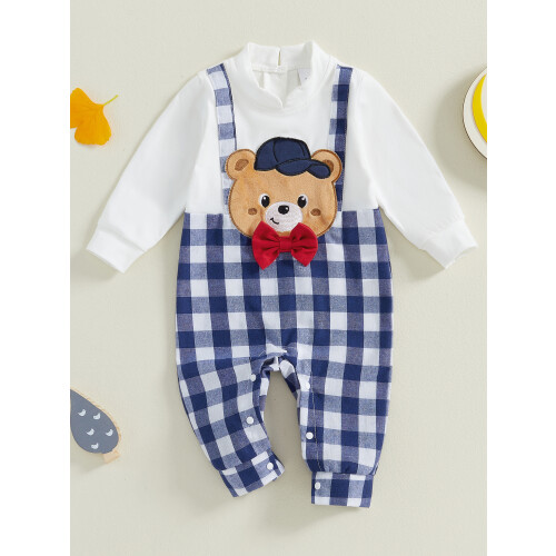 (0-3 Months, White) Casual jumpsuit met geruite romper. 2