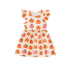 (2-3 Years, Khaki) Robe d'Halloween pour petite fille, citrouille, manches volantes, col rond, coupe trapèze, été
