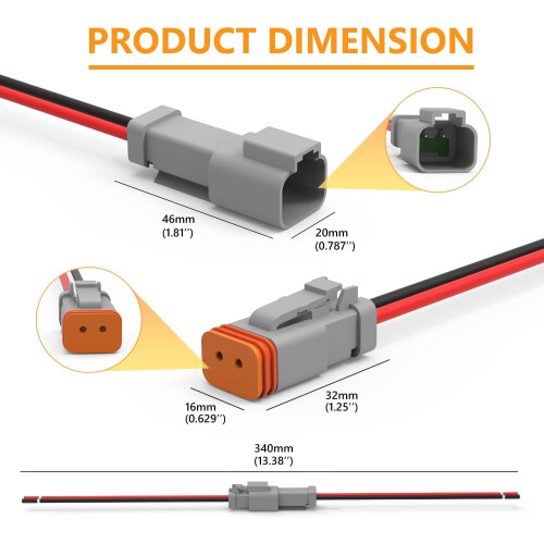 Deutsch2Pin Κιτ Αδιάβροχου Ηλεκτρικού Συνδέσμου 16AWG Αρσενικά και Θηλυκά Συνδετικά 1