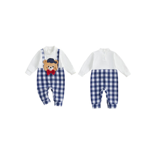 (0-3 Months, White) Casual jumpsuit met geruite romper. 1