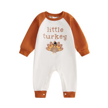 (6-12 Months, Apricot) Combinaison bébé Thanksgiving à manches longues et col rond, imprimé dinde, raglan, sans pieds, tenue nouveau-né