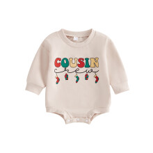 (3-6 Months, Apricot) Combinaison de Noël pour bébé, col rond, manches longues, imprimé lettres, vêtements d'hiver