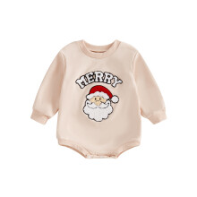 (3-6 Months, Apricot) Combinaison de Noël pour filles et garçons, manches longues, col rond, imprimé Père Noël, barboteuse