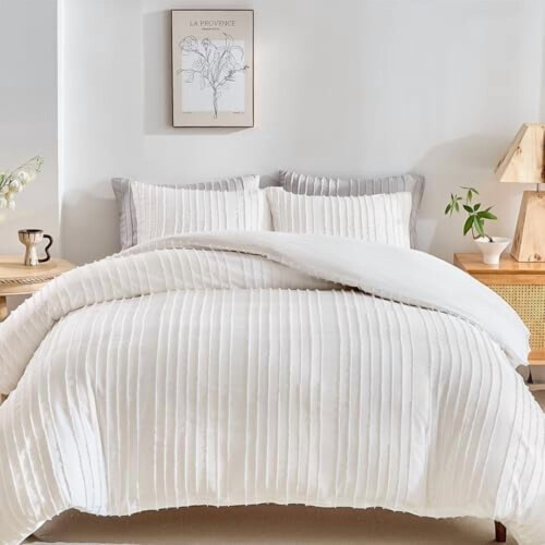 Parure de lit bohème blanche, taille Queen, 3 pièces, en microfibre