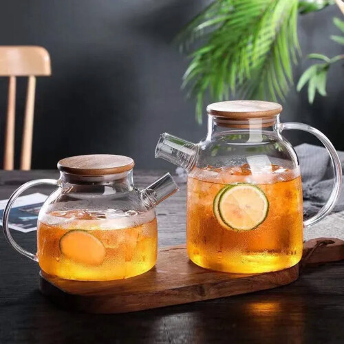Bule de vidro com tampa de bambu, 1,8L, resistente ao calor. 2