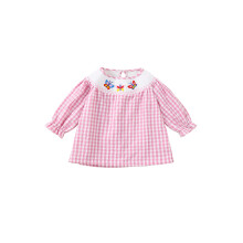(3-6 Months, Pink) Babykleid mit Karomuster, Schmetterlingsstickerei, gerafftem Rundhalsausschnitt – Herbstkleid, lässige Streetwear