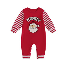 (3-6 Months, Red) Combinaison de Noël pour bébé, manches longues, col rond, broderie Père Noël, tenue pour nouveau-né