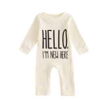 (Newborn, Beige) Combinaison d'automne pour nouveau-né, lettres imprimées, manches longues, salopette col rond pour garçons et filles