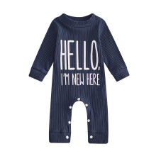 (Newborn, Navy Blue) Combinaison d'automne pour nouveau-né, lettres imprimées, manches longues, salopette col rond pour garçons et filles