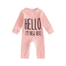 (Newborn, Pink) Combinaison d'automne pour nouveau-né, lettres imprimées, manches longues, salopette col rond pour garçons et filles