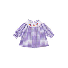 (6-9 Months, Purple) Babykleid mit Karomuster, Schmetterlingsstickerei, gerafftem Rundhalsausschnitt – Herbstkleid, lässige Streetwear