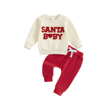 (12-18 Months, Khaki) Ensemble de Noël pour enfants : sweat-shirt brodé et pantalon uni, idéal pour petits garçons et petites filles.