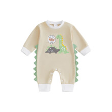 (Newborn, Apricot) Combinaison bébé garçon, manches longues, col rond, imprimé dinosaure, tenue décontractée automne.