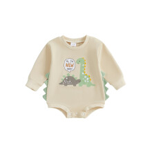 (0-3 Months, Apricot) Combinaison bébé garçon manches longues col rond, imprimé dinosaure, body nouveau-né automne