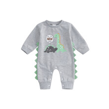 (0-3 Months, Gray) Combinaison bébé garçon, manches longues, col rond, imprimé dinosaure, tenue décontractée automne.
