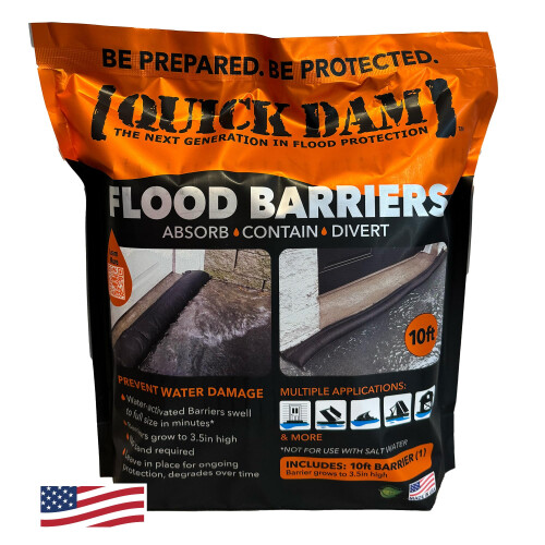 Quick Dam QD610-1 Water-Activated Flood Barrier-1 Pack, 10-ft, Black