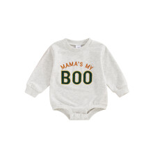 (0-3 Months, Grey) Combinaisons et sweats Halloween pour bébés, bodies à manches longues brodés lettres, vêtements d'automne.