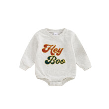 (0-3 Months, Light Grey) Combinaisons et sweats Halloween pour bébés, bodies à manches longues brodés lettres, vêtements d'automne.