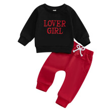 (2-3 Years, Black) Ensemble Saint-Valentin bébé : sweat-shirt brodé et pantalon élastique automne nouveau-né