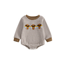 (3-6 Months, Apricot) Combinaison bébé garçon Thanksgiving, broderie dinde, rayures, manches longues, automne pour nourrisson et tout-petit