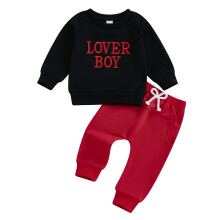 (18-24 Months, Black 1) Ensemble Saint-Valentin bébé : sweat-shirt brodé et pantalon élastique automne nouveau-né