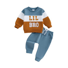 (6-12 Months, Brown) Ensemble 2 pièces pour bébé garçon : sweat-shirt à manches longues avec motif lettres et pantalon long uni