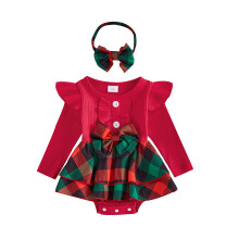 (0-3 Months, Green) Weihnachts-Strampler für Babys mit fliegenden Ärmeln, Weihnachtsmann-Motiv und Stirnband