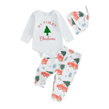 (0-3 Months, White) Weihnachtsoutfit für Jungen, LKW-Print, Mütze