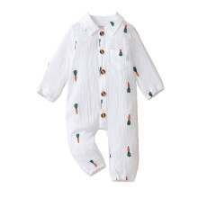 (0-3 Months, Ivory) Combinaison d'automne pour bébé garçon, manches longues, col à revers, imprimé carottes/cactus, boutonnée