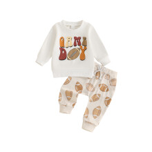 (12-18 Months, White) Kleinkind-Hosen-Set mit Fußball-Buchstabenprint, langärmeligem Sweatshirt mit Kordelzugtasche und langer Hose