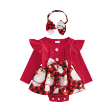 (6-12 Months, Red) Weihnachts-Strampler für Babys mit fliegenden Ärmeln, Weihnachtsmann-Motiv und Stirnband