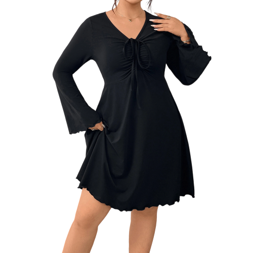 (XL, Black) Robe noire grande soirée décontractée
