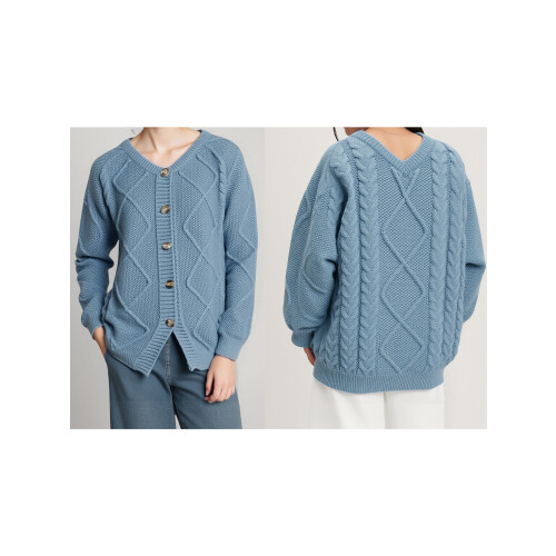 (L, Light Blue) Gilet cardigan décontracté en maille 1