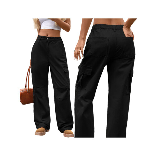 (L, Black) Γυναικείο Cargo τζιν φαρδύ μπατζάκι 1