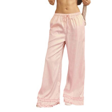 (L, Pink) Damen-Pyjamahose mit weitem Bein, lässig, einfarbig, Rüschen, lockere Passform, Kordelzug, Loungehose