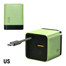 3-in-1GaN Charger, 80W Max, Type-C Cable + 2USB Ports, Retractable Wall Plug for Phones & Laptops, Compatible with Torbe