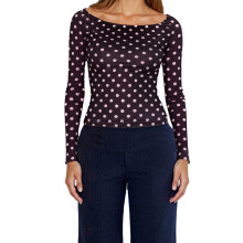 (L, Dark Brown) Womens Long Sleeve Tops Fall Crew Neck Casual Pullover Dot Print Out Going Crop Shirts