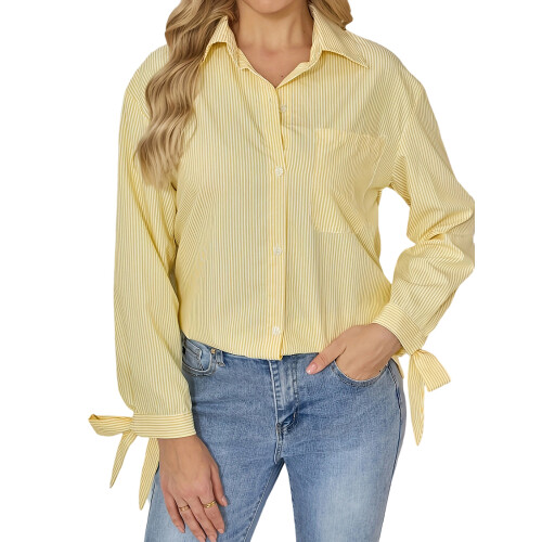 (L, Lemon Yellow) Chemises rayées pour à boutons