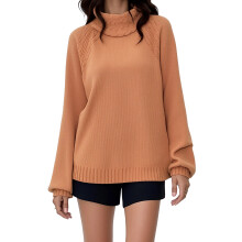 (M, Orange) Womens Knitted Tops Lantern Long Sleeve Half Turtleneck Loose Fitted Solid Color Pullover Sweater