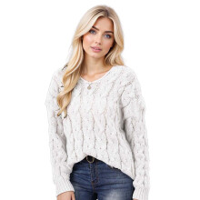 (XL, White) Női őszi-téli kötött pulóverek, hosszú ujjú, egyszínű, kapucnis, kötött felsők