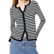 (S, Black) Gilet rayé femme, streetwear automne