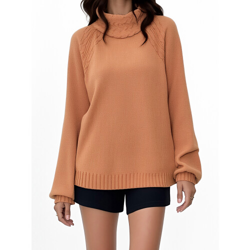 (M, Orange) Womens Knitted Tops Lantern Long Sleeve Half Turtleneck Loose Fitted Solid Color Pullover Sweater 2