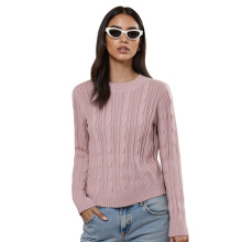 (XXL, Pink) Pulls en maille torsadée pour femmes, manches longues, col rond, coupe ajustée