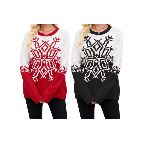 (L, Red) Női őszi bő karácsonyi pulóver 2