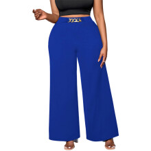 (XXL, Blue) Plus Size Weite Hose für Damen, lässige lange Hose mit Metallring und elastischem Bund, ideal für Büro und Party