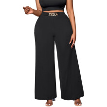 (XXXL, Black) Plus Size Weite Hose für Damen, lässige lange Hose mit Metallring und elastischem Bund, ideal für Büro und Party