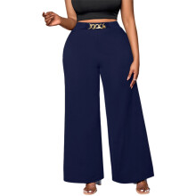 (XXXL, Navy Blue) Plus Size Weite Hose für Damen, lässige lange Hose mit Metallring und elastischem Bund, ideal für Büro und Party