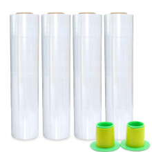 4 Pack Industrial Clear Pallet Stretch Wrap Cling Film 20mic x 400mm x 260m with Plastic Rolling Handle.Self Adhering Packing,Moving,Packaging,Heavy